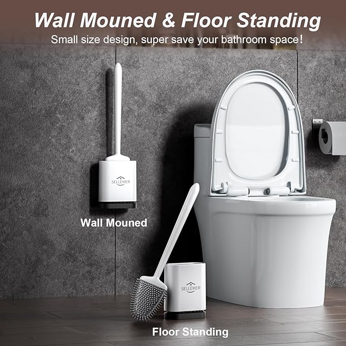 Sellemer Toilet Brush and Holder Set - Flexible Toilet Bowl Brush Head with Silicone Bristles, Compact Size for Storage and Organization, Ventilation Slots Base (1 Pack, White)-Ruum Studio Home