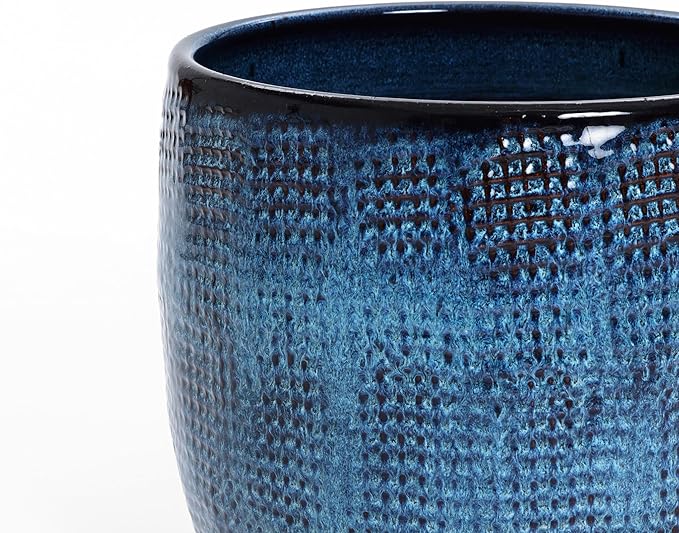 LuxenHome 12" Dia Large Ceramic Pots for Plants, Ocean Blue Glazed Planters for Outdoor Plants, Round Indoor Flower Pots with Drainage Hole and Rubber Plug for Home Garden Patio-Ruum Studio Home