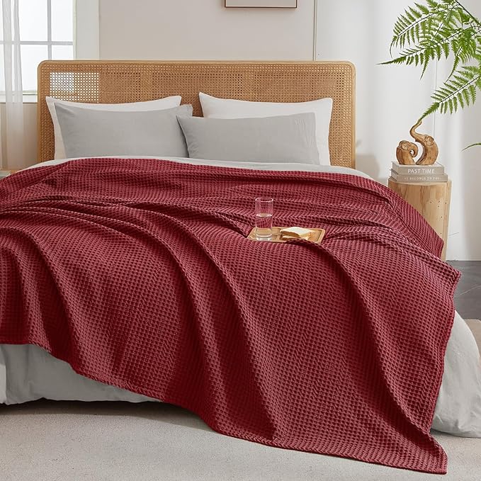 PHF Ultra Soft Waffle Weave Blanket King Size 104"x 90"- Washed Lightweight Breathable Cozy Woven Blanket for Bed - Aesthetic Decor for Couch Bedding Sofa Home Car - Wine-Ruum Studio Home
