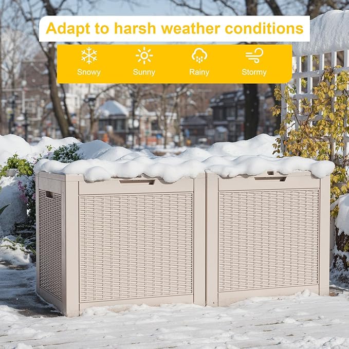 DRATO 31 Gallon Deck Box, Outdoor Storage Box for Patio Cushion, Sports Equipment, Garden Tools, Waterproof Resin Storage Box (Light Brown)-Ruum Studio Home