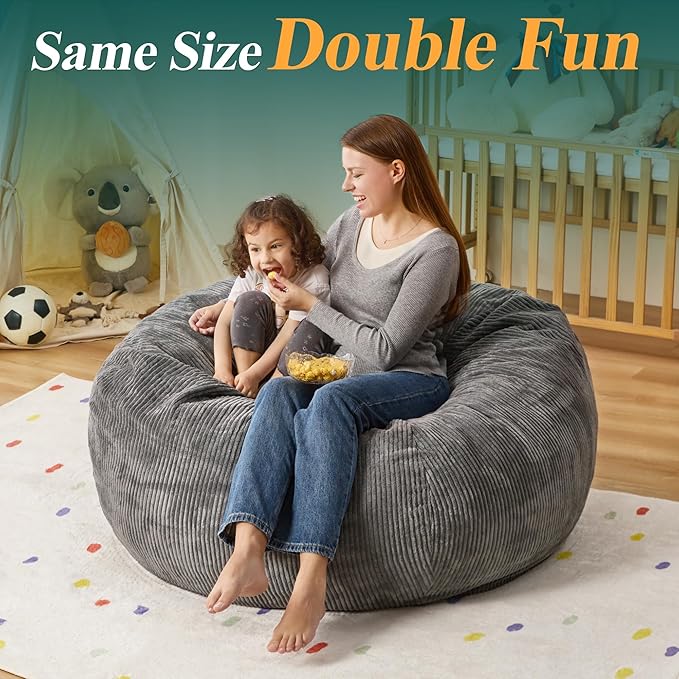 3.5FT Bean Bag Chairs Teardrop Bean Bag Chair for Adults Beanbag Chair with Memory Foam Filled Machine Washable Cover for Living Room, Bedroom (Large,Grey)-Ruum Studio Home