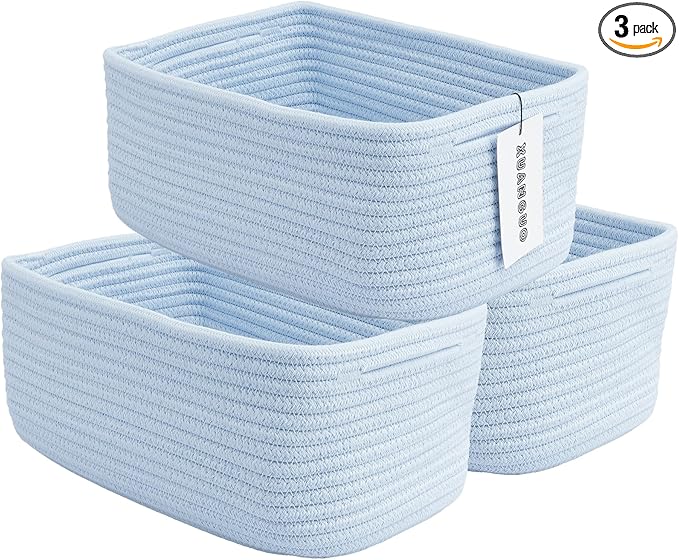 Small Woven Storage Baskets 12“X8”X5“ Decorative Rope Bins for Organizing Shelves, Closets, and Toys, Empty Gift Baskets, Cute Organizer Basket for Home and Office (blue, regular)-Ruum Studio Home