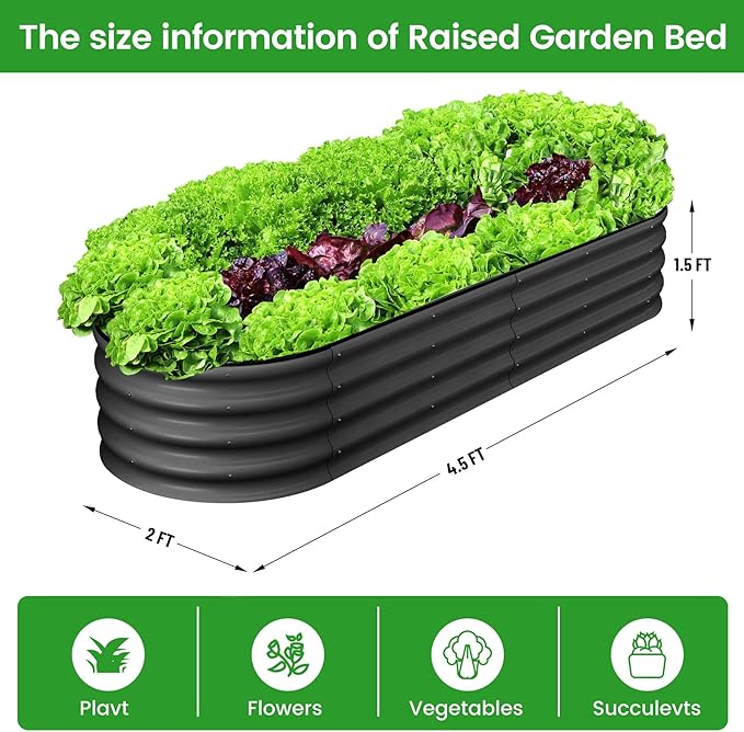 2 Pcs 4.5x2x1.5ft Oval Raised Garden Bed,Galvanized Raised Beds,Open-Ended Base Metal Raised Planter Beds,Garden Bed Outdoor,Planter Raised Boxes for Vegetables, Flowers,Tool-Free Asse,Gray-Ruum Studio Home