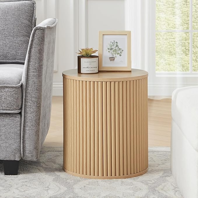 AVZEAR Small Round Side Table Fluted Night Stand Set of 2, Modern Boho End Table with Storage, Circle Bedside Tables Wood Nightstands for Small Spaces, Living Room, Bedroom (Nature)-Ruum Studio Home