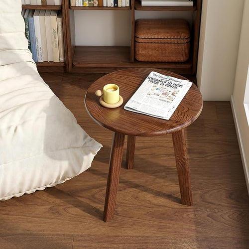 100% Solid Oak Round Side Table, Small Bedside Table for Small Spaces, Living Room End Table with Stable Frame, Modern Nightstand for Bedroom Couch, (Walnut, 17.71" D x 19.68" H)-Ruum Studio Home