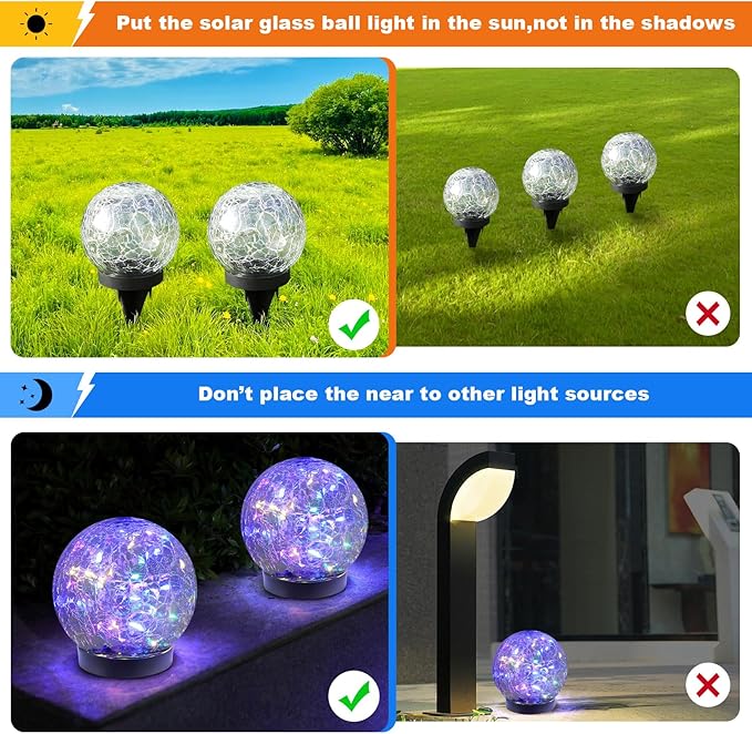 Solar Globe Lights Outdoor Waterproof-Solar Balls-Solar Garden Lights-Orbs for Outside 4 Pack Cracked Glass Ball for Lawn Patio Yard Backyard Decorations-Ruum Studio Home