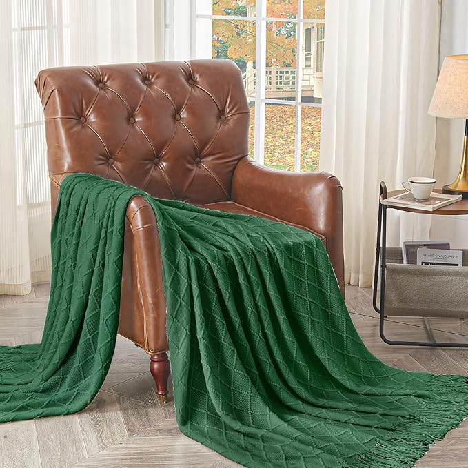 inhand Knitted Throw Blanket for Couch and Bed, Soft Living Room Home Decor Knitted Blanket with Tassel, Outdoor Lightweight Breathable Summer Blanket, Farmhouse Warm Woven Decorative, 50"x60"-Ruum Studio Home
