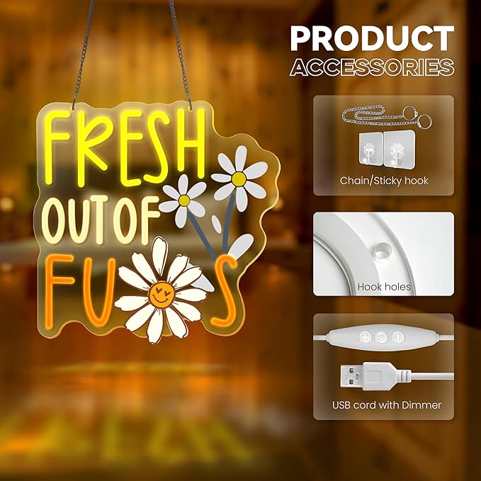 FRESH OUT OF FUS Neon Sign, Funny Novelty Neon Signs for Wall Decor, Dimmable Acrylic Neon Lights for Living Room Bedroom Party Decorations, Perfect Gifts-Ruum Studio Home