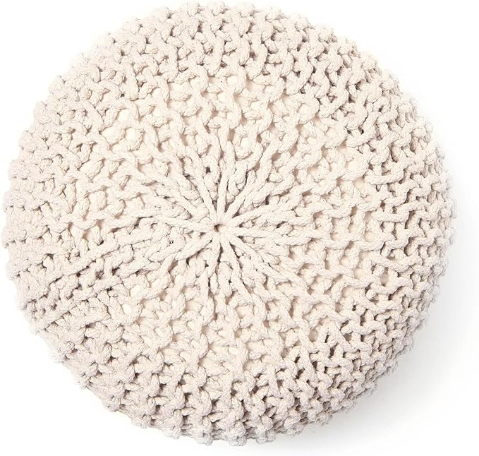 REDEARTH Round Pouf Ottoman - Cable Knitted Boho Poof - Home Décor Cord Pouffe Handmade Circular Footrest for Living Room - Bedroom - Kids Bedroom - 100% Cotton Pouf (19.5"x19.5"x14") - Natural-Ruum Studio Home