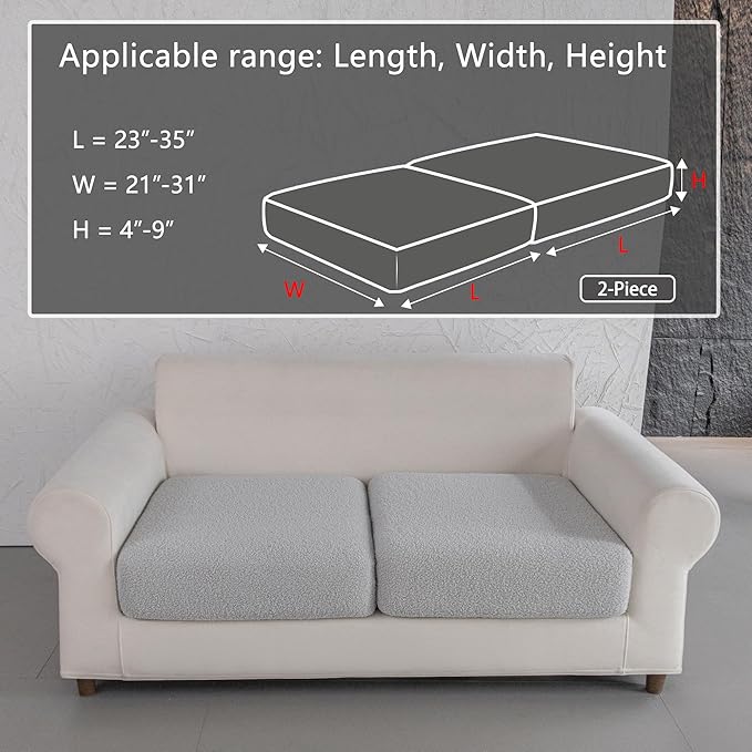 Couch Cushion Covers for Sectional Sofa, Stretch Soft Sofa Slipcovers Washable Wear-Resistant Universal Furniture Protector for Living Room(2 Seaters Covers, Light Gray)-Ruum Studio Home