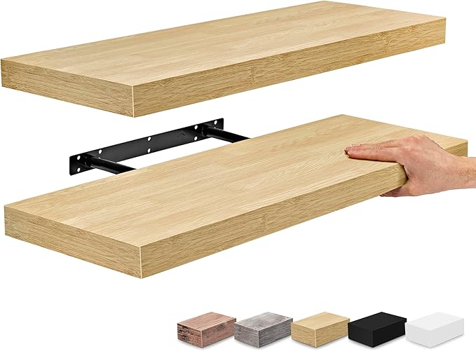 Sorbus Floating Shelves for Wall - 24" Bathroom Shelves, Wall Decor for Bedroom, Kitchen, Living Room, Home Decor & Book Storage - Mounted Floating Shelf with Invisible Brackets (Maple Wood, 2 Pack)-Ruum Studio Home