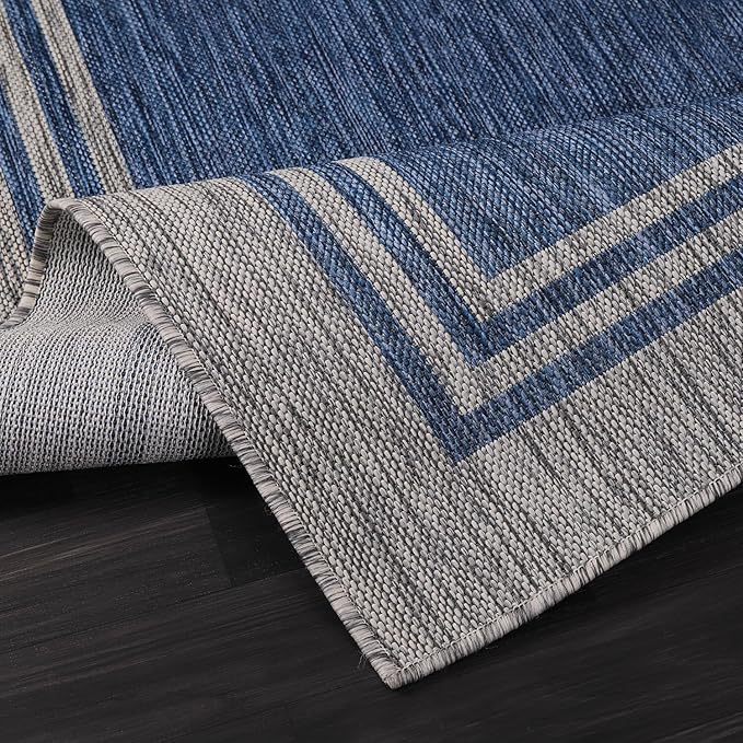 Bordered Outdoor Rug 5x7 Washable Outside Carpet for Indoor Patio Porch Waterproof Easy Cleaning Non Shedding Area Rugs Navy 5 x 7-Ruum Studio Home