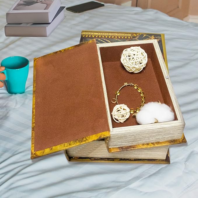 Decorative Book Box Set of 2, Trinket Keepsake Storage Boxes Book Shaped Storage Box Vintage Style Decorative Faux Books Boxes Globe Antique Books for Home Decoration Old World Map Pattern-Ruum Studio Home
