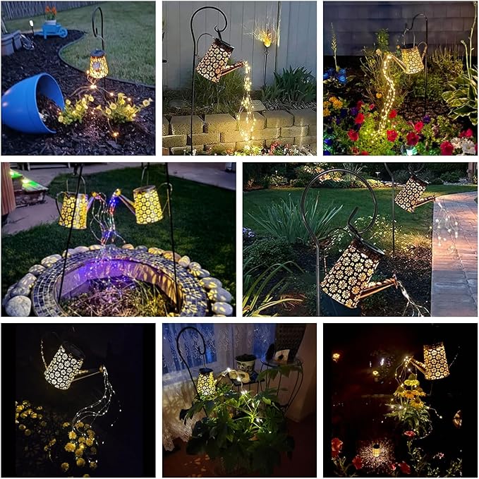 2 Pack Solar Watering Can Lights with Shepherd Hook, 8 Multi-Color Changing Modes, IP65 Waterproof, 60pcs String Lights for Outdoor Garden Pathway Lawn Patio Deck Walkway Courtyard-Ruum Studio Home