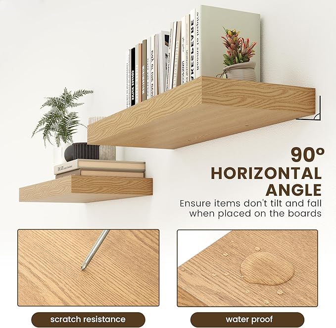 12 Inch Deep Floating Shelves | 30W x 12D Rustic Floating Shelves for Wall Set of 2 | Oak Shelves for Living Room Bathroom Laundry Room Bedroom Kitchen Home Office - Oak-Ruum Studio Home