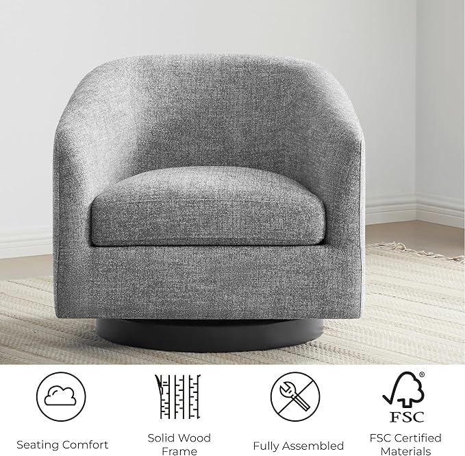 CHITA Swivel Accent Chair, FSC Certified Upholstered Fabric Barrel Chair for Living Room, Fully Assembled, Pebble Grey-Ruum Studio Home