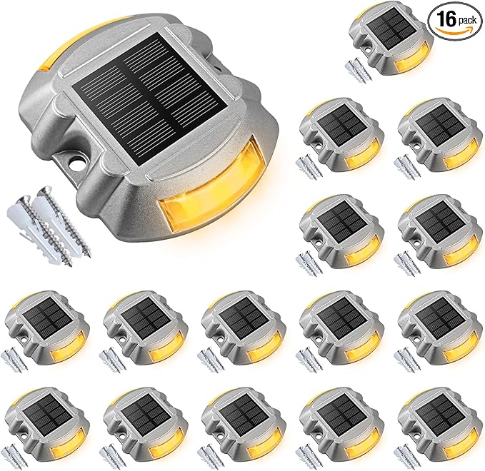 VOLISUN Solar Deck Lights, 16-Pack Led IP67 Waterproof Outdoor Warning Step Lights for Driveway, Sidewalk, Garden Pathway, Yard (Warm White)-Ruum Studio Home