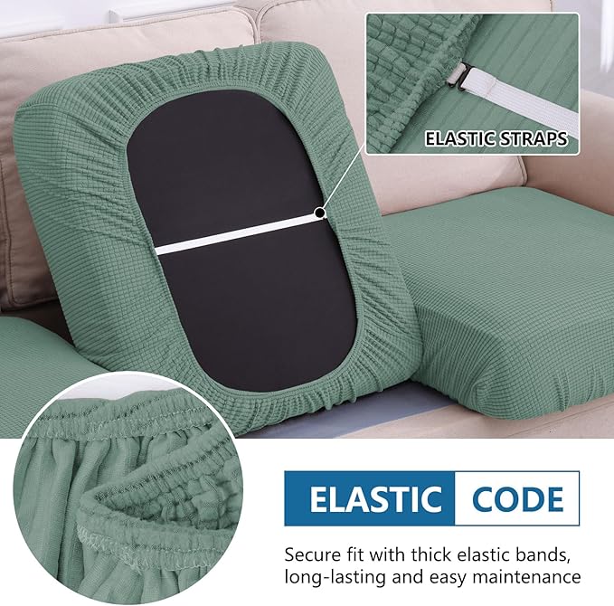 hyha Waterproof Sectional Couch Covers, Non Slip Sofa Couch Cushion Covers L Shape, Thick Stretch Jacquard Fabric, Washable Sofa Slipcovers with Elastic Bottom (1 Piece for Chaise XL, Green)-Ruum Studio Home