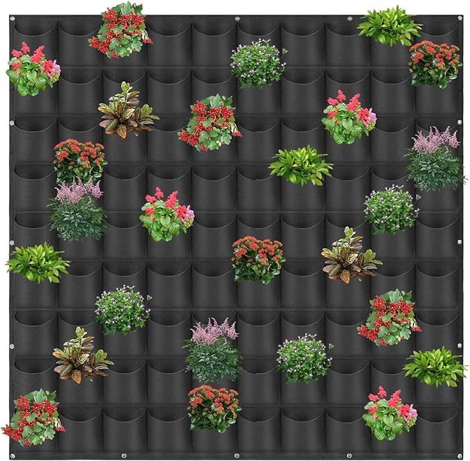 90 Pockets Hanging Planter Bags, Hanging Vertical Wall Mounted Plant Planting Grow Bags, Herb Garden Planter Outdoor Indoor Growing Bag, Gardening Vertical Greening Flower Container(1.1m×1.1m, Black)-Ruum Studio Home