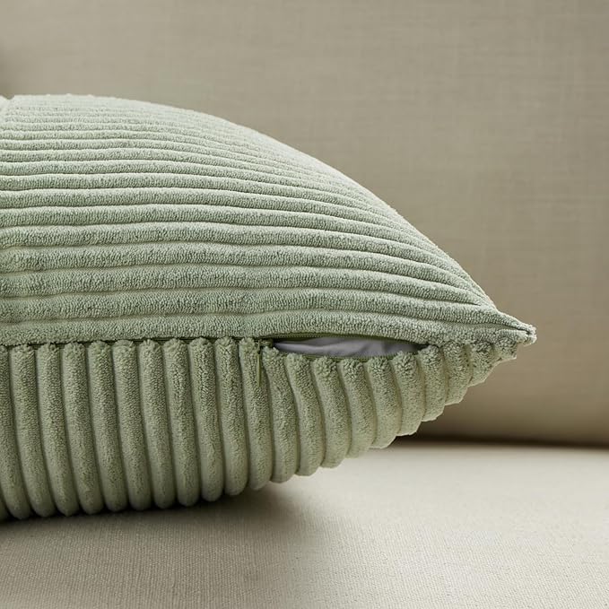Fancy Homi 2 Packs Sage Green Decorative Throw Pillow Covers 22x22 Inch for Living Room Couch Bed Sofa, Farmhouse Boho Home Decor, Soft Corss Corduroy Patchwork Accent Square Cushion Case 55x55 cm-Ruum Studio Home