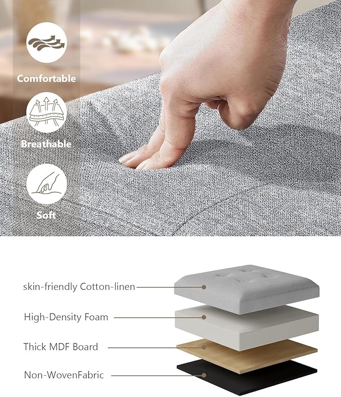 Storage Ottoman Bench, Folding Ottoman Foot Rest, 15 x 30 x 15 Inches, End of Bed Bench, Storage Chest, for Living Room, Bedroom, Hallway, Entryway, Light Gray-Ruum Studio Home