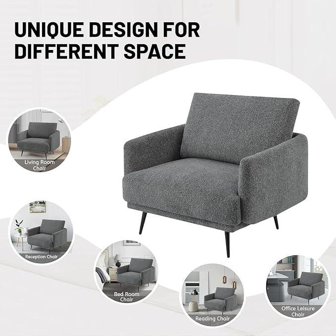Oversized Accent Chair Set of 2 for Living Room Chairs Reading Arm Chair Comfy Modern Single Sofa Side Chairs with Metal Legs & Soft Cushion for Bedroom, Balcony,Waiting Room (Chenille, Dark Grey)-Ruum Studio Home
