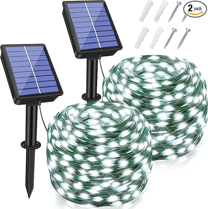 2 Pack Solar String Lights Total 240LED 80FT, IP67 Waterproof Solar Lights for Outside with 8 Modes, Upgraded Solar Panel Fairy Lights for Garden Party Wedding Decorations (Cool White) …-Ruum Studio Home