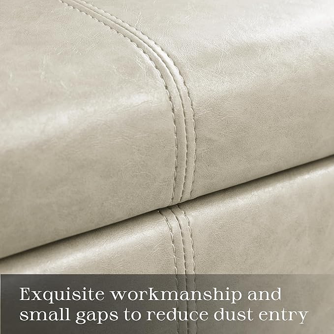 HUIMO Square Storage Ottoman, Tufted Leather Ottoman for Living Room (Khaki)-Ruum Studio Home