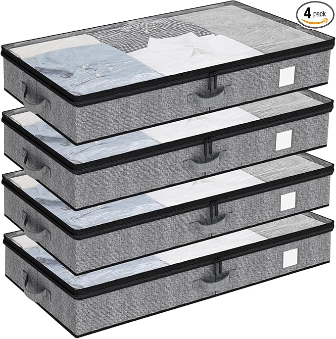 Fixwal 4 Pack Underbed Storage Containers, Below 4.5 Inches Low Profile Under Bed Organizer Clothes Storage Bins with Sturdy Sidewalls and Bottom-Ruum Studio Home