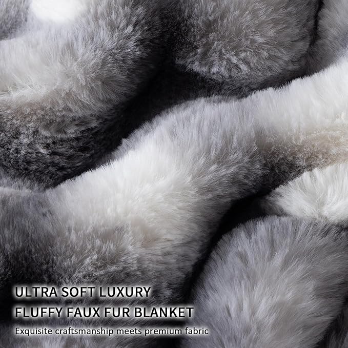 Cozy Faux Fur Throw Blanket for Couch-Warm Fuzzy Throw Blanket, Soft Plush Thick Bubble Blankets for Bedroom and Living Room, Furry Luxury Blanket, 50 x 60,Tie-Dye Grey-Ruum Studio Home
