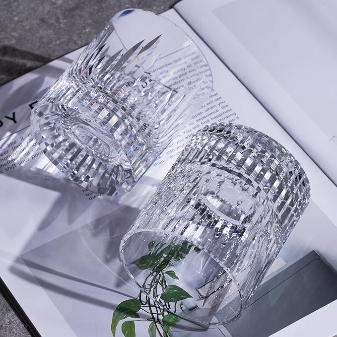 KAMMAK Crystal Whiskey Glasses Set of 2, Luxury 7.44oz Old Fashioned Glasses Stemless, Hand Blown Cocktail Glasses, Handcrafted Cut White Scotch Cup for Women, Men Gift for Bourbon,Home Bar-Ruum Studio Home