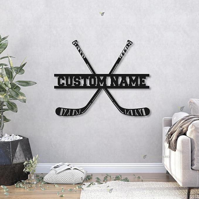 Hockey LED Wall Sign - Hockey Sticks Custom Name Light Up Wall Art, 16-Color LED with Remote Control, Hockey Decor for Bedroom, Locker Room, Fan Gift-Ruum Studio Home