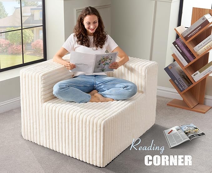 Modular Sectional Sofa 3-Seater Modular Couch with Deep Seat Memory Foam Cloud Chair with Pillows Oversized Sectional Sofa for Living Room Bedroom (Strip White, 3-Seater)-Ruum Studio Home