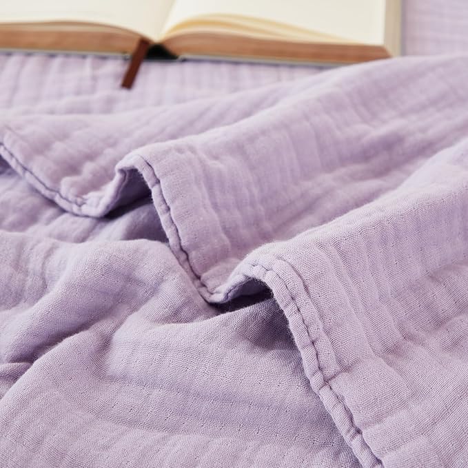 EMME Cotton Twin Blanket for Couch Soft Airy Muslin Bed Blankets Lightweight Breathable All Season Gauze, Lavender 60"x80"-Ruum Studio Home