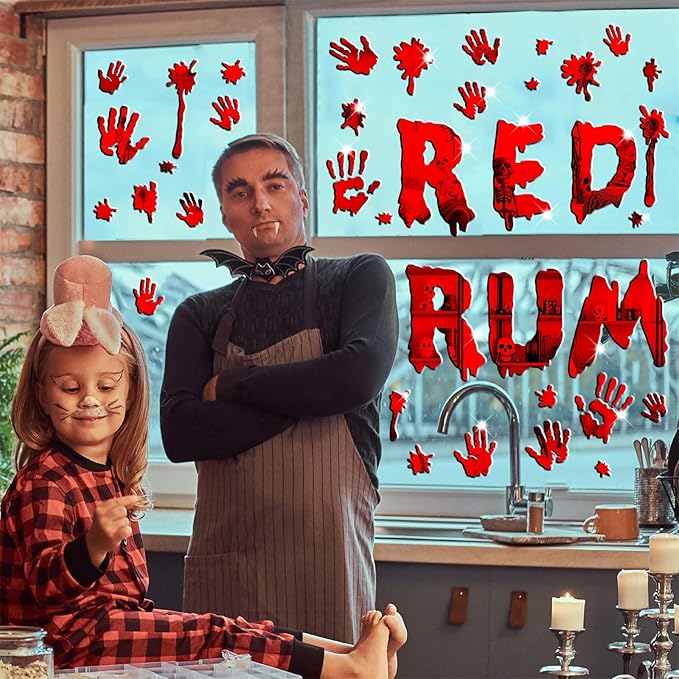 Halloween Decorations Stickers for Wall Bloody Handprint Decals for Bathroom Mirror Acrylic Halloween Party Supplies Decal Peel and Stick Scary Red Blood Stickers for Haunted House Party Home Office-Ruum Studio Home