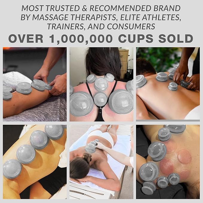 Lure Essentials Edge Silicone Cupping Set, Cupping Kit for Massage Therapy, Long Lasting Cups for Professional & Home Use, Body Sculpt Cup for Cellulite, Ultra Transparent Clear (8 Count)-Ruum Studio Home