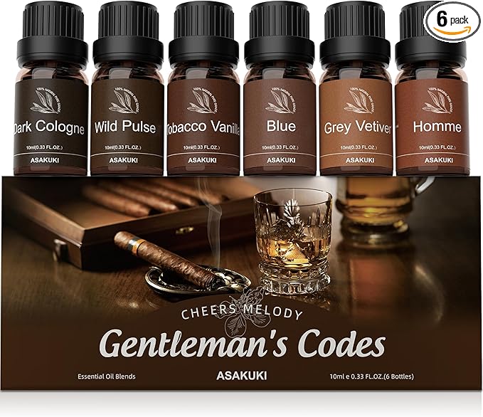 ASAKUKI Essential Oils Set – 6×10ml Cologne-Inspired Unisex Fragrance Oils for Diffusers – Elegant, Clean, and Confident Scents Loved by Women and Men-Ruum Studio Home