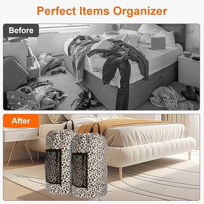 Laundry Bag Backpack Durable Laundry Bag with Shoulder Straps and Mesh Pockets Portable Laundry Dirty Clothes Hamper Bag for College Dorm (Leopard Print)-Ruum Studio Home