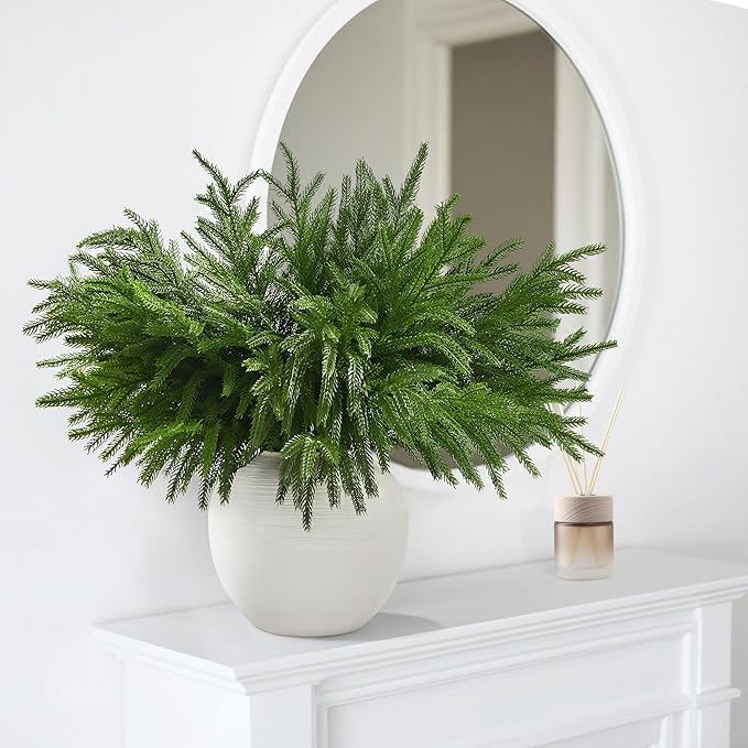 WeGuard 32 Pcs Real Touch Artificial Norfolk Pine Branches, 18 Inches Faux Cedar Pine Stem Fake Christmas Greenery Picks for Vase DIY Garland Wreath Christmas Decor Home Decor-Ruum Studio Home