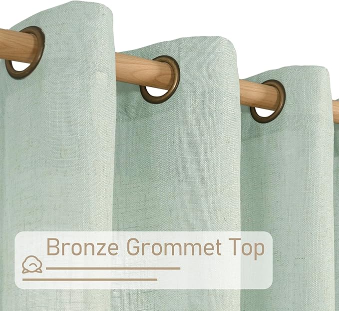 LAMIT 72 Inch Linen Sheer Curtains for Bedroom, Linen Textured Light Filtering Drapes Bronze Grommet Boho Neutral Panels for Farmhouse/Living Room, 2 Panels, 52 x 72 Inch, Light Sage-Ruum Studio Home