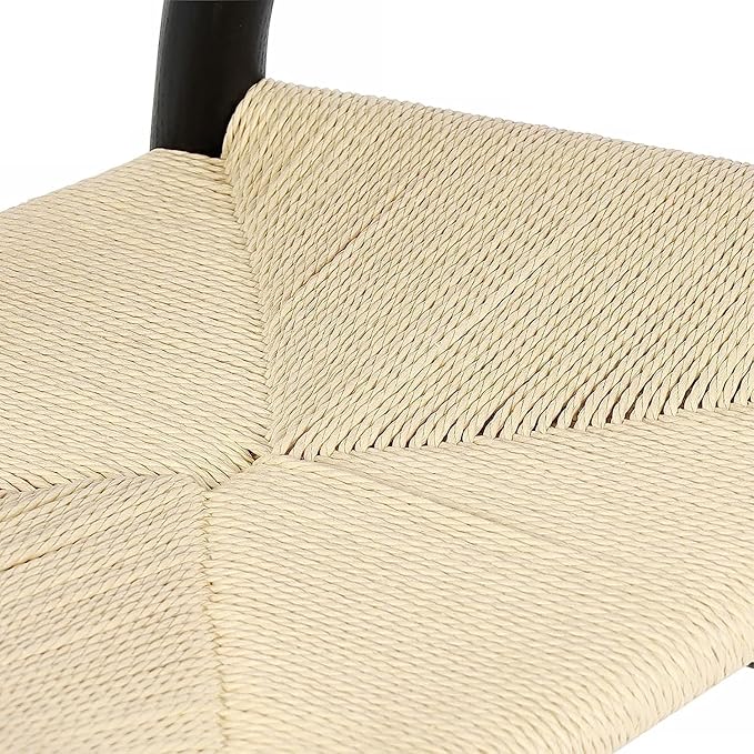 Tomile Solid Wood Wishbone Chair Y Chair Mid-Century Armrest Dining Chair, Hemp Seat (Ash Wood - Black with Natural seat.)-Ruum Studio Home