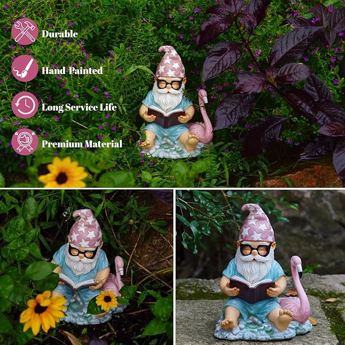 Gnome Statue Garden Decor, Resin Gnome and Flamingo Figurines Outdoor Decorations for Yard Art Porch Lawn Ornaments, Unique Housewarming Gifts-Ruum Studio Home