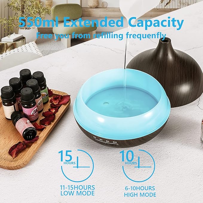 SACATR 550ml Aromatherapy Diffuser with 15x10mL Essential Oils, Ultrasonic Technology, Remote Control for Home Office-Ruum Studio Home