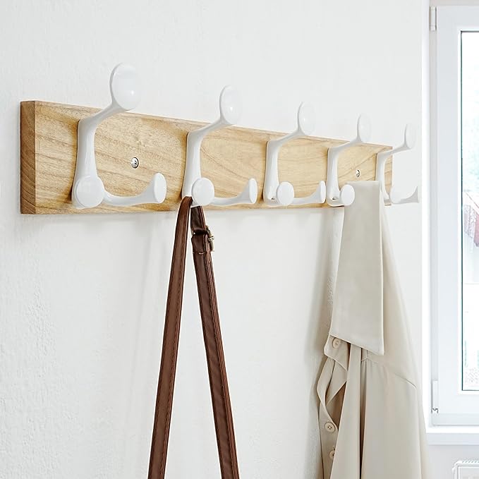 SKOLOO 24-Inch Natural Wood Coat Rack Wall Mount with 5 Triple Hooks - Ideal for Family Entrances, Classrooms, and Pet Supplies Storage - Perfect Coat Hooks for Wall-Ruum Studio Home