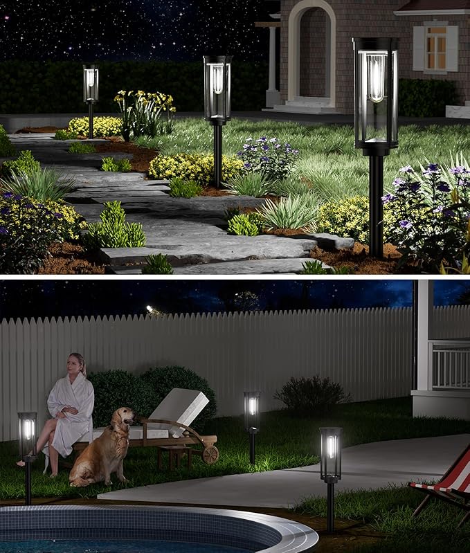 4 Pack Solar Pathway Lights Outdoor, Modern Super Brightness LED Path IP65 Waterproof Garden Lights Solar Powered Landscape Lighting for Outside Yard Garden Driveway Walkway-Ruum Studio Home