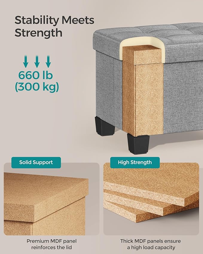 SONGMICS Storage Ottoman, Small Ottoman Foot Rest with Legs, 12.6 x 15.8 x 13.2 Inches Foot Stool, Load up to 660 lb, for Living Room, Bedroom, Dorm, Dove Gray ULSF012G02-Ruum Studio Home