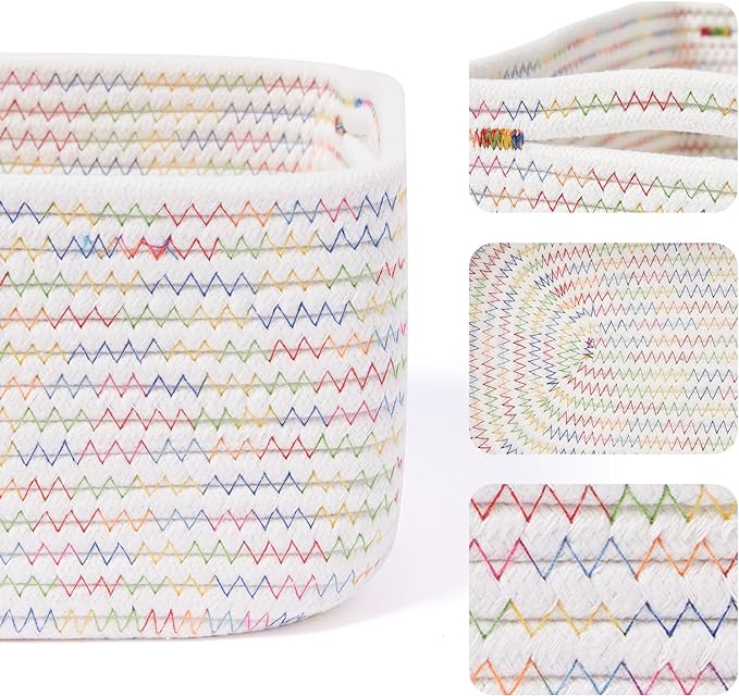 Small Storage Baskets for Organizing | Closet Organizer Bins | Shelf Toy Basket | Woven Rope Baskets | Cube Decorative Box | Shallow Basket | 13x8.5x5.1” | 4 Packs Rainbow-Ruum Studio Home