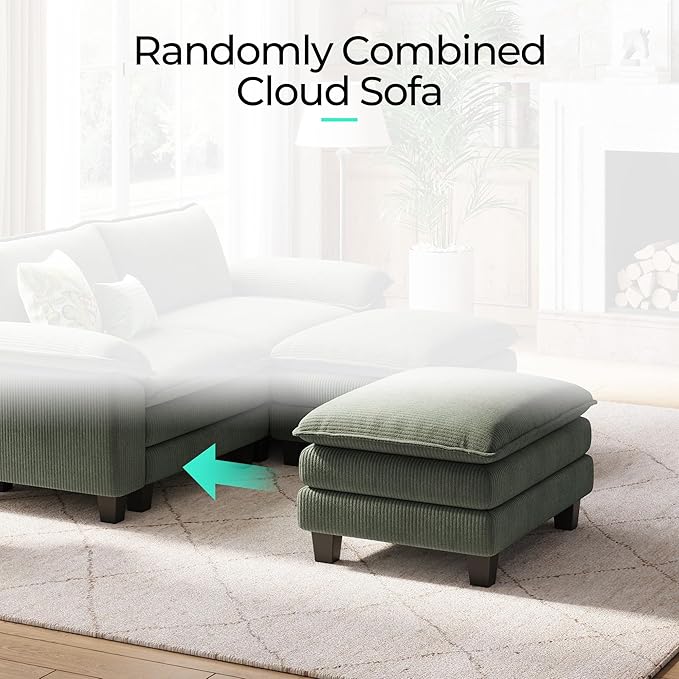 LINSY HOME Modular Sectional Sofa - 90'' Sleeper Sofa Cloud Couch Oversized Corduroy Sofa Bed with Movable Ottoman Soft Modern Comfy Couch for Living Room Apartment Office, Green-Ruum Studio Home