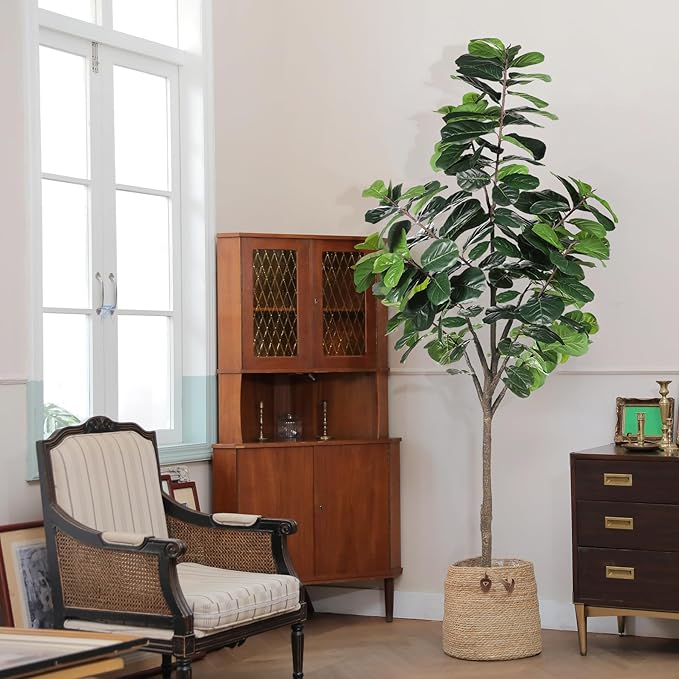 8ft(96in) Fiddle Leaf Fig Tree Artificial - Tall Faux Fiddle Leaf Fig Tree - Fake Fig Plant with Realistic Texture for Indoor Outdoor Modern Home House Office-Ruum Studio Home