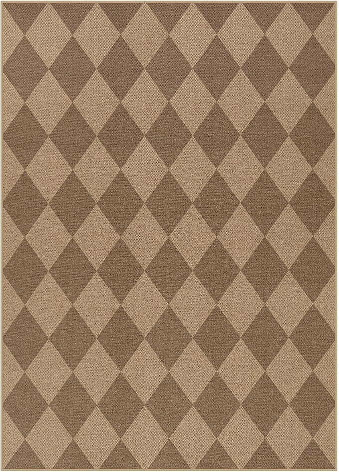 Lahome Checkered Easy Jute Indoor Outdoor Rug, 5x7 Area Rugs for Living Room Nature Large Dining Room Carpet, Washable Non Slip Indoor Outdoor Carpet for Home Office Bedroom Backyard Patio-Ruum Studio Home